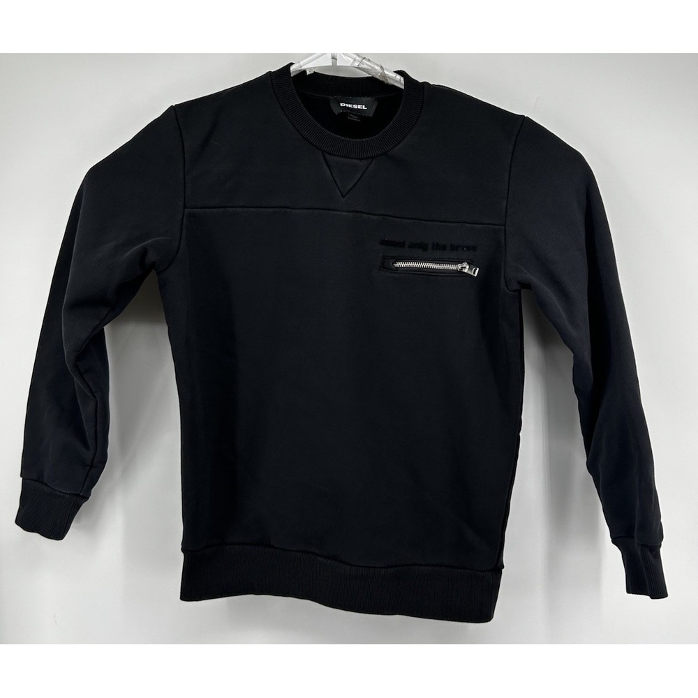 Diesel Black Crewneck Pullover Zippered Chest Pocket Men's Size Small